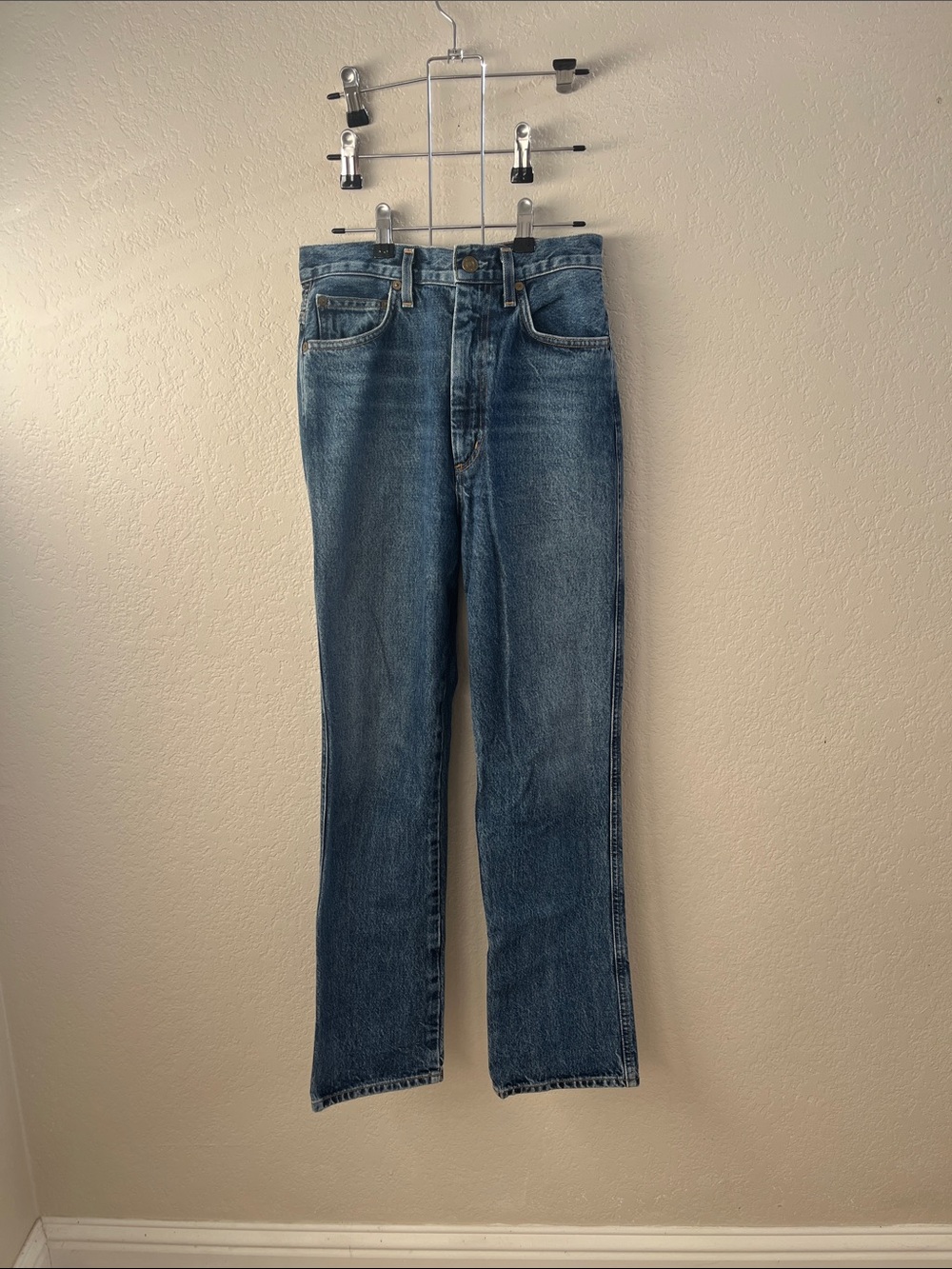 Agolde Straight Leg High-Rise Jeans in Medium Blue Wash